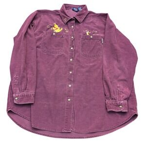 Disney Pooh | Vintage | W XL | Maroon Corduroy Embroidered Button Down Shirt